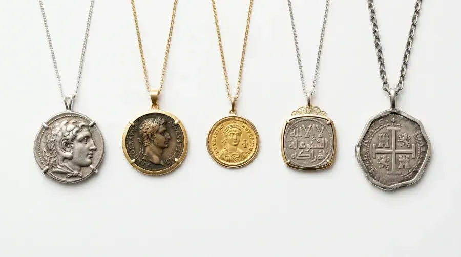 Monedas antiguas en joyeria: significado, historia y como llevarlas