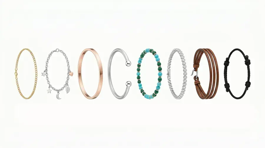 Tipos de pulseras: de la cadena al brazalete rigido y como llevar cada uno