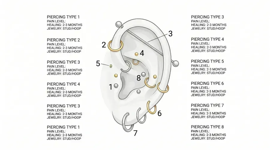 Piercings de oreja: guía completa de tipos