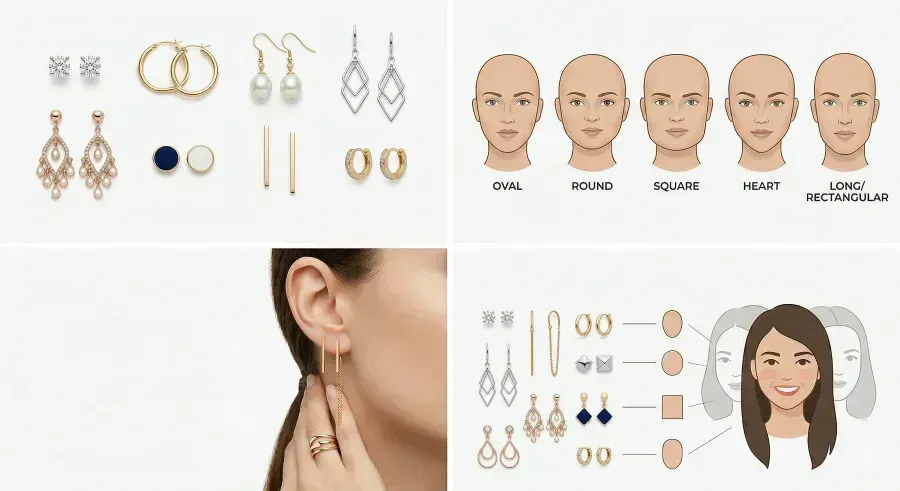 Guía de tipos de aretes: estilos, forma de cara y cómo elegir