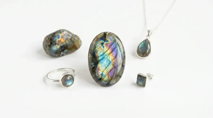 Labradorita en joyería: la piedra de fuego arcoíris, significado y tipos