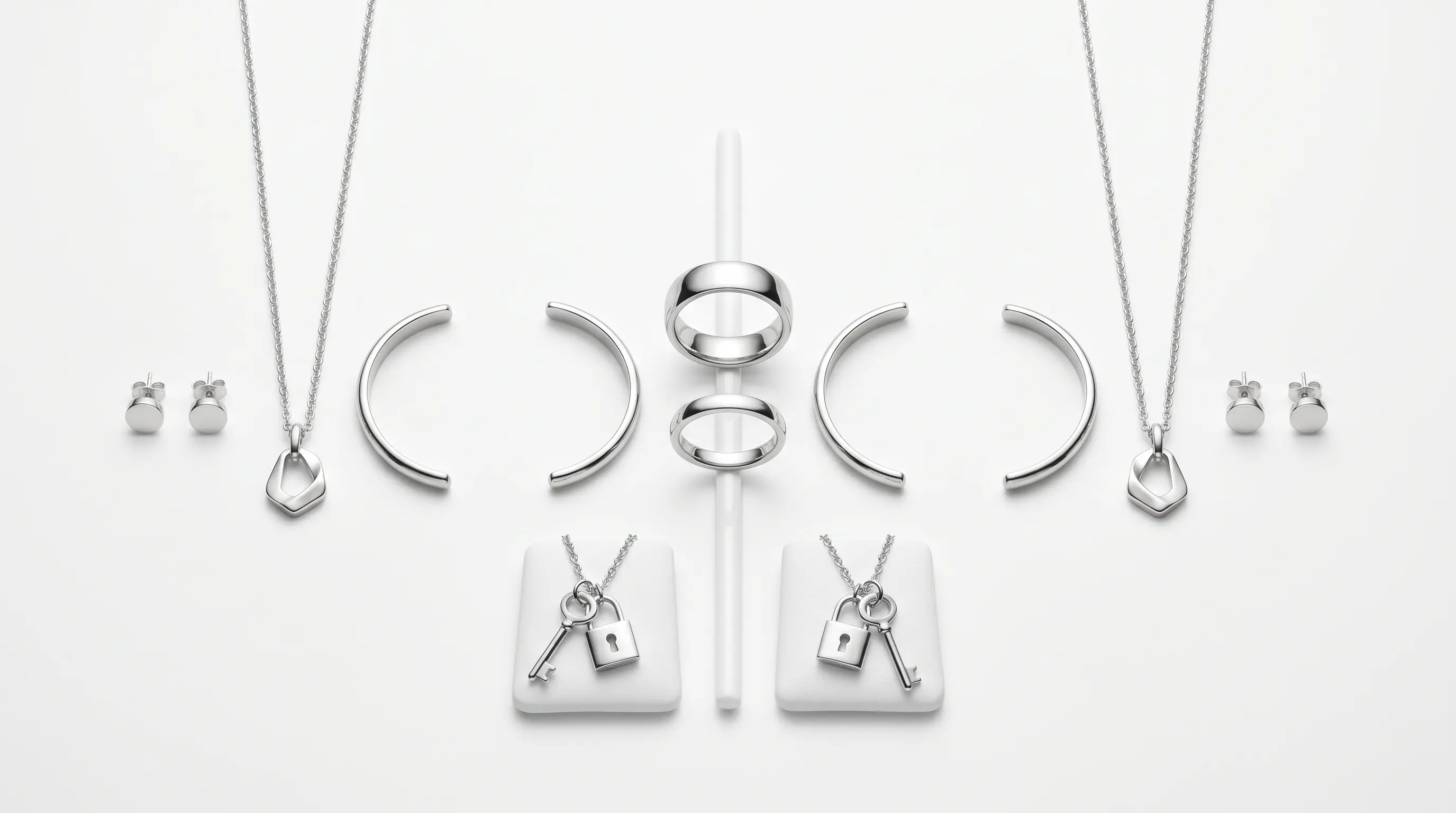 Conjunto de joyas a juego para una pareja: anillo, pulsera y colgante como serie