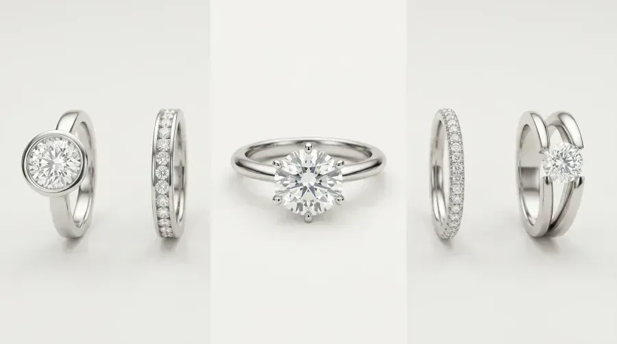 Tipos de engaste de anillos: garras, bezel, pavé, canal y más