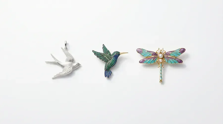 Golondrina, colibrí, libélula en joyería: tres símbolos con alas